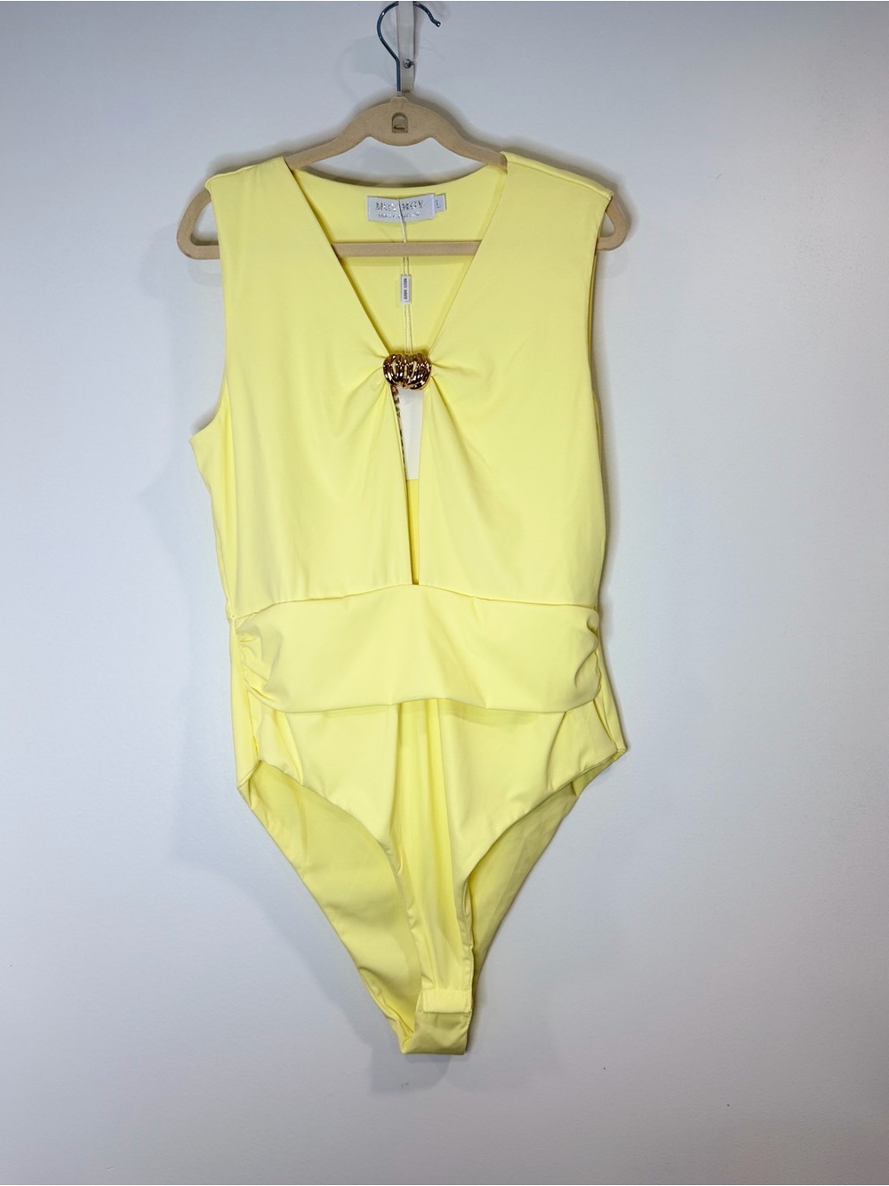 Maje Pale Yellow Sleeveless Ring-Front Bodysuit - Picture 2 of 4